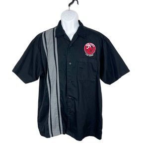 Tri Mountain Racewear Button Up Shirt Men Large Black Short Sleeve Sin City LV